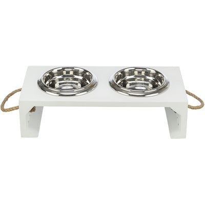 Trixie Be Nordic Set Voerbak / Waterbak Hout / Rvs Wit