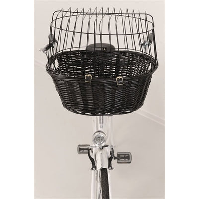 Trixie Wilgen Fietsmand Voorop Zwart Met Kussen En Kap